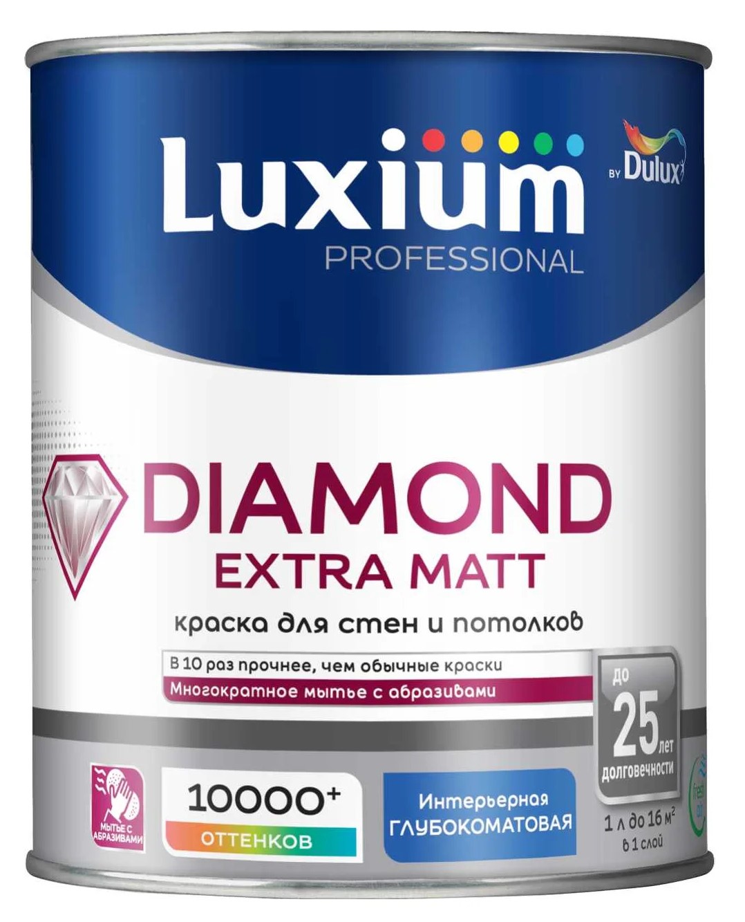 Dulux Моющаяся краска Professional Diamond DULUX, Белый, 4,5 л — краска защитно-декоративная, колеруемая по бетону