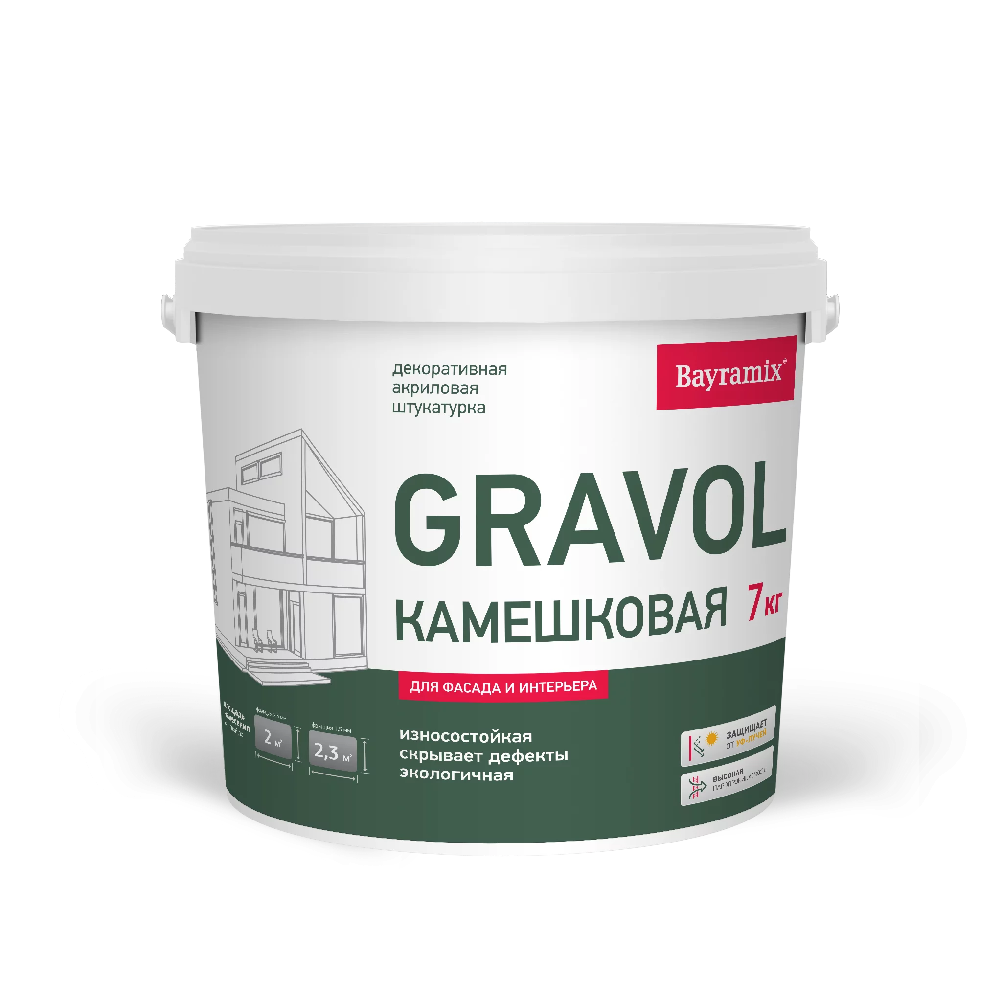 Bayramix Силиконовая декоративная штукатурка Гравол Силикон (15 кг) Gravol с эффектом камешков для наружных и внутренних стен
