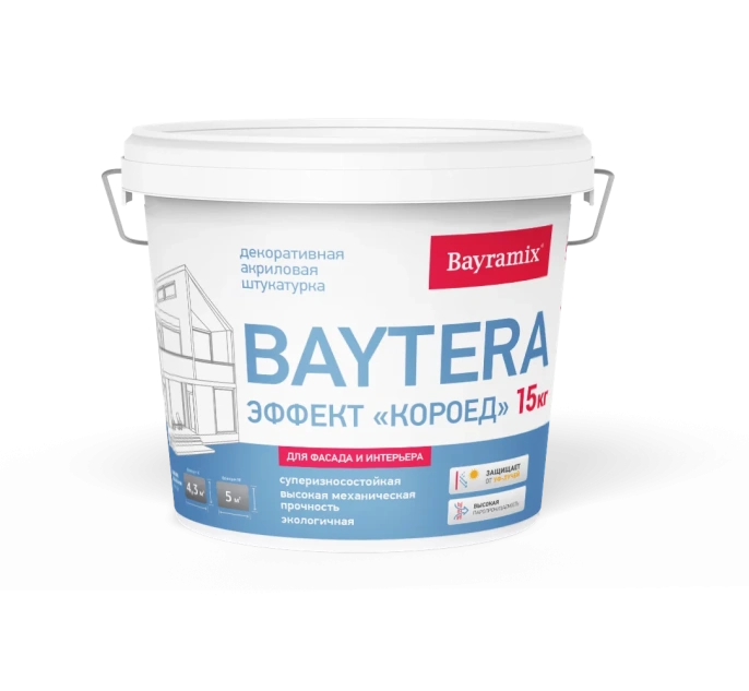 Текстурное покрытие Baytera — Bayramix, 15 кг, Байрамикс Байтера для фасада, для наружных и внутренних работ