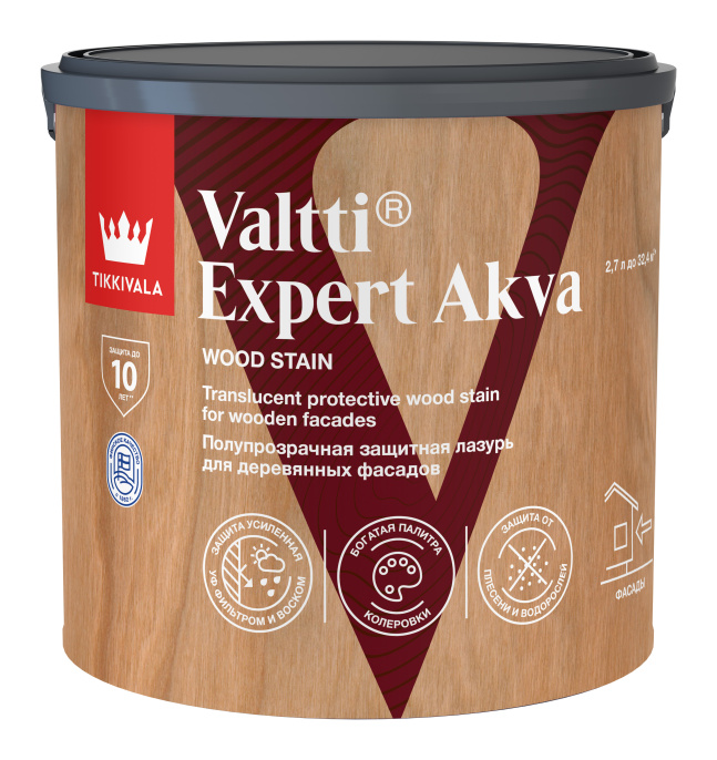 Изображение товараЗащитная лазурь по дереву VALTTI EXPERT AKVA Tikkivala 2,7л, Прозрачный, Защитная лазурь по дереву VALTTI EXPERT AKVA Tikkivala 2,7л, Прозрачный,