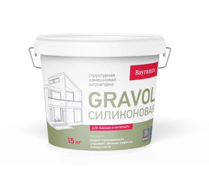 Bayramix Силиконовая декоративная штукатурка Гравол Силикон (15 кг) Gravol с эффектом камешков для наружных и внутренних стен