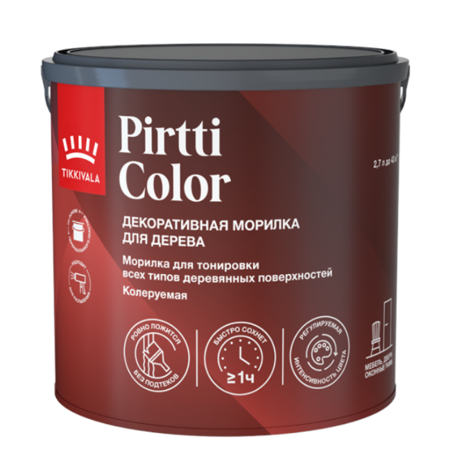 Морилка PIRTTI COLOR, Бесцветный (колеруется), 9 л, Tikkivala — купить для внутренних и наружных работ
