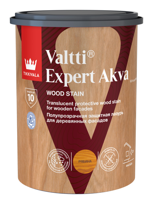 Защитная лазурь по дереву VALTTI EXPERT AKVA Tikkivala 0,9л, Рябина,