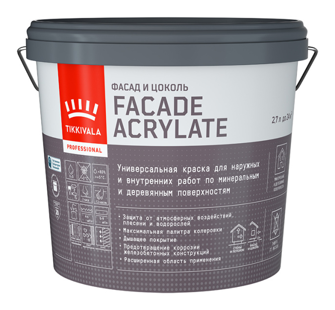 Фасадная краска Facade Acrylate (гл/мат) Tikkivala 2,7 л, Белый,