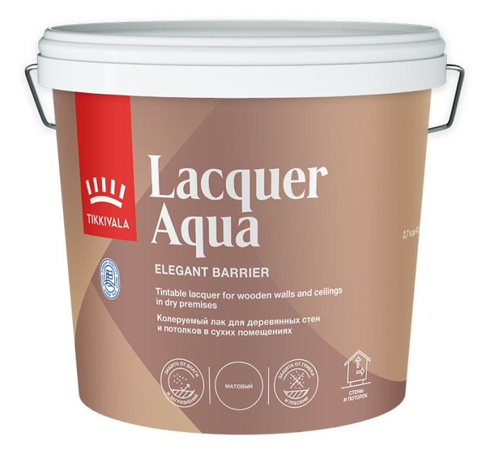 Tikkivala Лак панельный интерьерный LACQUER AQUA (матовый), 2,7л, оттенок Бесцветный, акриловая, водно-дисперсионная, матовая, колеруемая для внутренних работ