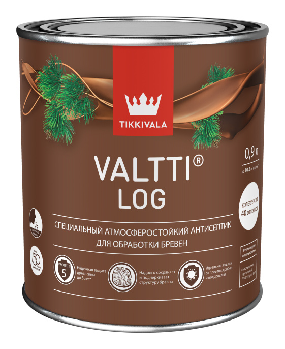 Антисептик лессирующий VALTTI LOG (мат) Tikkivala, цвет Тик, фасовка 0,9 л: для наружных работ, по штукатурке