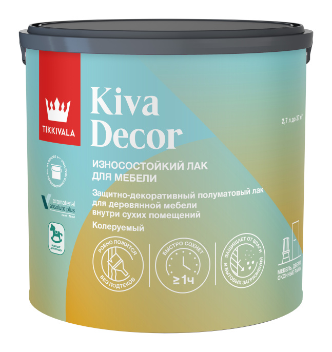 Износостойкий лак для мебели Kiva Decor, Белый, 2,7л, Tikkivala — купить для внутренних и наружных работ