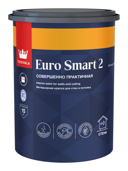 Изображение товараГлубокоматовая интерьерная краска EURO SMART 2 — лакокрасочное покрытие Tikkivala, Белый, 0,9л, для внутренних работ Глубокоматовая интерьерная краска EURO SMART 2 — лакокрасочное покрытие Tikkivala, Белый, 0,9л, для внутренних работ