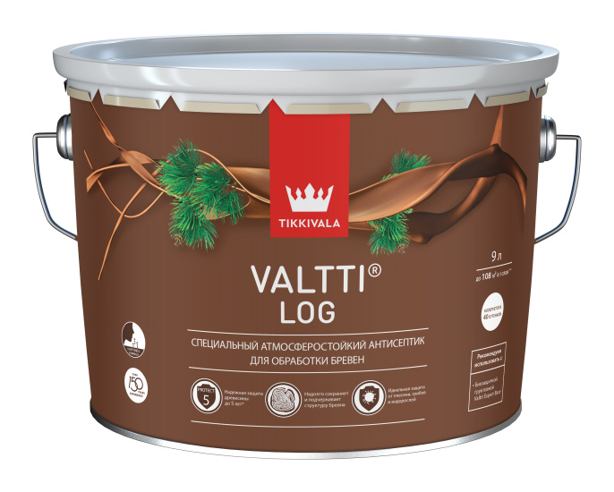 Антисептик лессирующий VALTTI LOG (мат), Бесцветный, 9 л, Tikkivala — купить для фасада