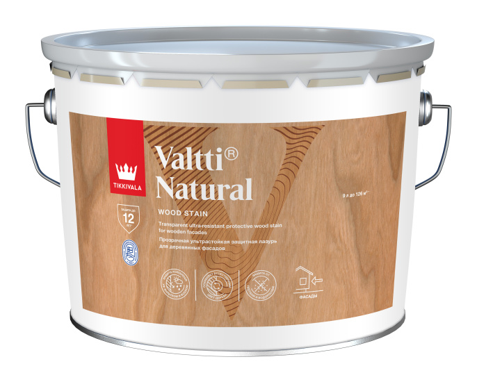 Ультрастойкая прозрачная лазурь VALTTI NATURAL (п/гл) Бесцветный 9л Tikkivala: для фасада и для наружных работ