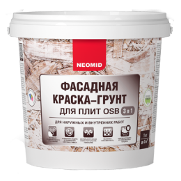 Фасадная краска-грунт для плит OSB Proff 3 в 1 — лакокрасочное покрытие Neomid Неомид, Белый, 14 кг, по штукатурке
